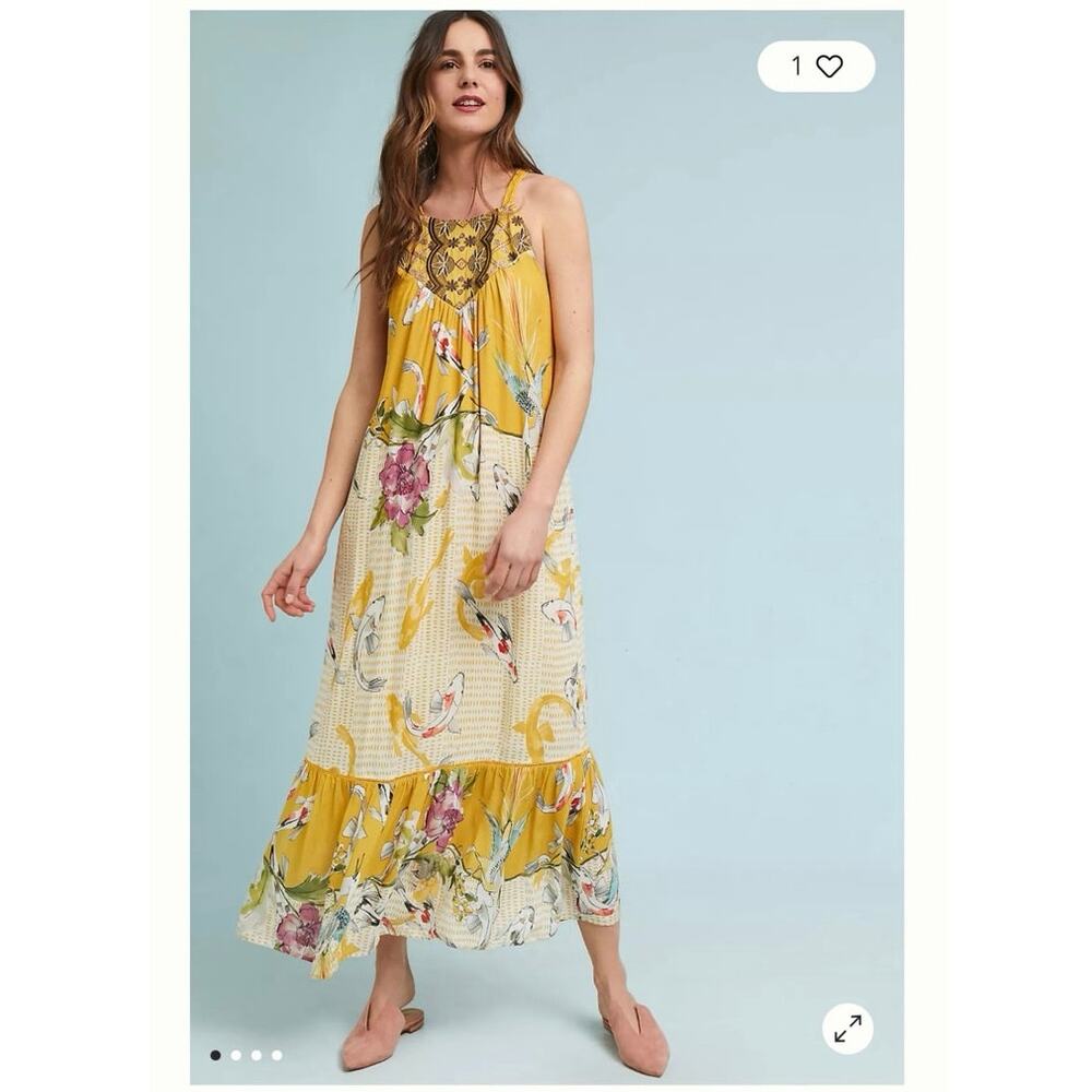 Anthropologie One September Dress Small Paradiso Halter boho embroidered Maxi